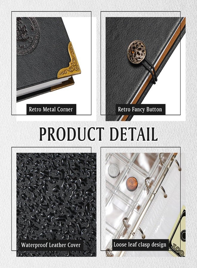 Zonon Currency Album Coin Collecting Book Holder with 150 Coin Pockets and 240 Paper Currency Pockets, PU Leather Album Collection Book Penny Storage(Black) - Image 5